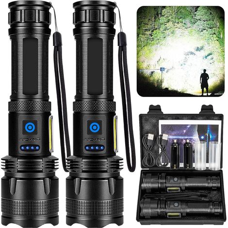 Lampe Torche LED Ultra Puissante, 2 Pièces 100000 Lumens Lampe de Poche LED Rechargeable, 5 Modes D'éclairage & IPX7 étanche Lampe Torche Longue Portée Pour Camping, Randonnée (1/5)