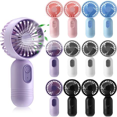 Lot de 12 mini ventilateurs portables à main : ventilateurs de voyage rechargeables USB à 3 vitesses pour femmes et hommes, pour se rafraîchir personnellement en extérieur l'été. (1/5)