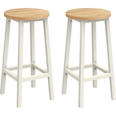 VASAGLE Set di 2 Sgabelli da Bar, Sedie da Cucina, Struttura in Metallo, Montaggio Facile, Alto 65 cm, con Poggiapiedi, per Cucina, Soggiorno, Sala da Pranzo, Beige Rovere e Bianco LBC032W09 (1/5)