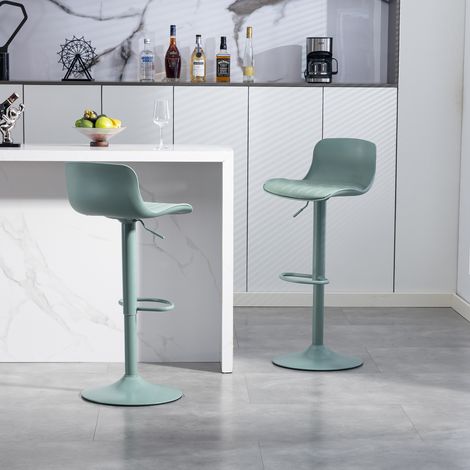 Lot de 2 tabourets de bar pivotants réglables modernes, dossier en plastique et siège en similicuir, réglage de hauteur par vérin à gaz, base métallique avec repose-pieds, pour comptoir de cuisine/bar