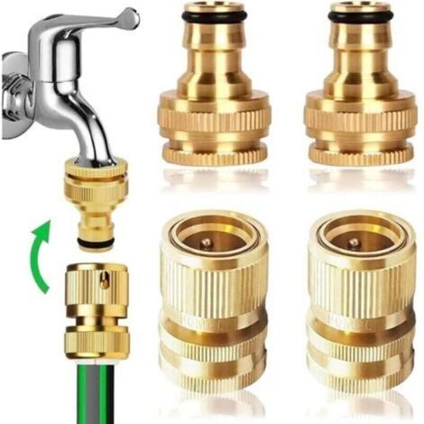 Lote de 2 pares de mangueras de riego 2 en 1 de 1/2\" y 1,9 cm con conector rápido de latón. Kit de conexión con conector rápido para extremo de manguera de jardín, ideal para cocina y exteriores. (1/4)