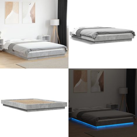 Giroletto Luci LED Grigio Cemento 120x190 cm Legno Multistrato - Letto con luci RGB - Letto in legno multistrato