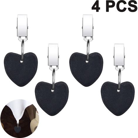 Lot de 4 poids de nappe en forme de cœur avec pinces en acier inoxydable, noirs. (1/5)