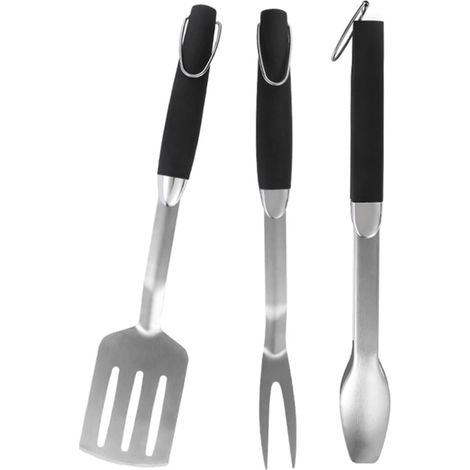 Juego de pinzas para barbacoa de acero inoxidable resistentes al calor, ergonómicas y resistentes, ideales para cocinar al aire libre. (1/5)