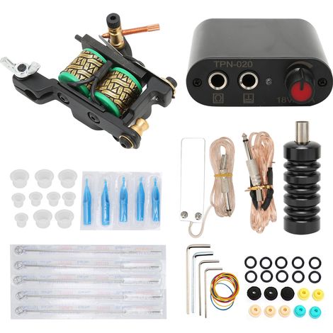 Machine à Tatouage Débutant avec Alimentation et Pédale, Kit Complet Accessoires Tatoueur (90‑265V) EU (1/5)