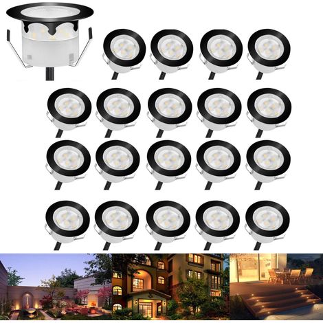 10 Spot LED Eclairage Extérieur Encastrable Sol Terrasse Bois,45mm Spots Encastré Extérieur Fait en IP67 DC12V 1W Avec Alimentation EU Pour Jardin Escalier Patio RGB (1/5)
