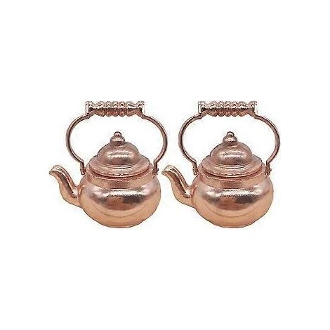 Lot de 2 mini-bouilloires miniatures pour maison de poupée, accessoires de cuisine et décoration.