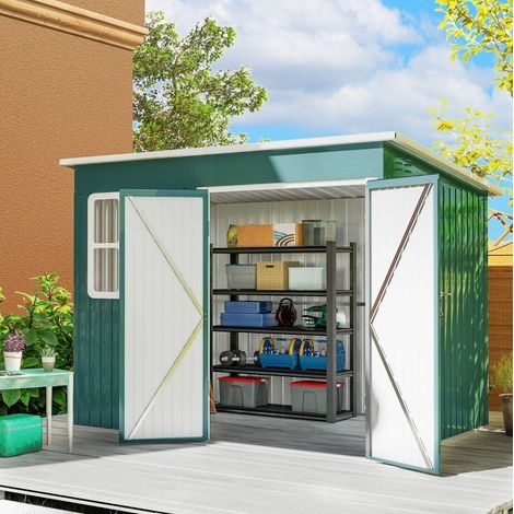 Caseta de jardín de acero galvanizado con ventana y puerta amplia 260 x 177 x 190 cm verde (1/5)