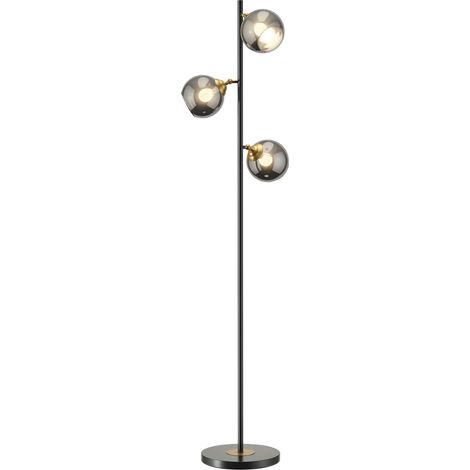 Stehlampe aus Metall für das Wohnzimmer mit 3 verchromten Metallkugelschirmen, 40 W, Ø 36 x 162 cm (H), schwarz und grau