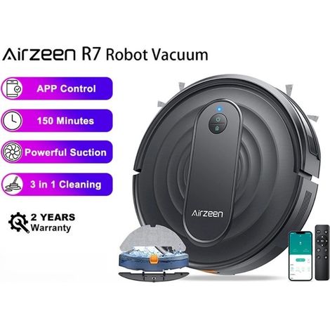 Airzeen R7 Robot aspirateur vadrouille 3-en-1 nettoyage 400Pa aspiration application intelligente/contrôle Alexa auto-chargement automatique pour poils d'animaux et sols (1/5)
