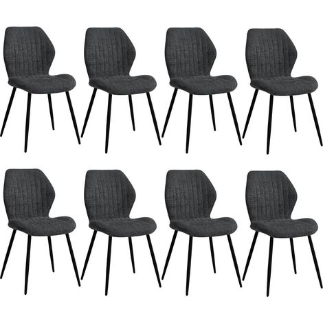 8er Set Esszimmerstühle mit Streifenmuster, Polsterstühle mit Metallbeinen, Schwarz (1/5)