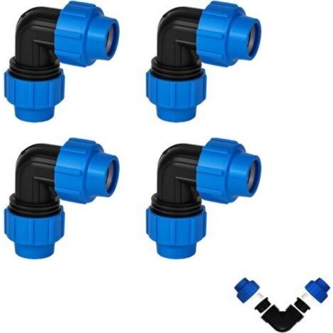 Lot de 4 raccords de tuyau en polyéthylène coudé à 90 °, raccord de serrage de 25 mm, raccord en plastique PP pour tuyaux PE80 PE100, PPR, PVC et autres tuyaux d'eau (1/5)