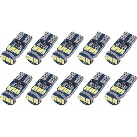 Lot de 10 ampoules LED T10 W5W 15SMD 4014 Blanc 6000K Éclairage intérieur, coffre, plaque, feux de position DC 12V (1/5)