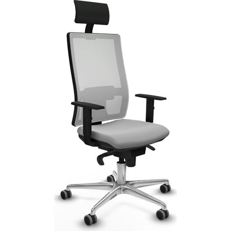 Horna sincro malla blanca similpiel gris claro brazos 1D base aluminio cabecero fijo ruedas 65mm engomadas (1/5)