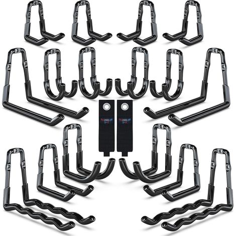 3-H 18 Pack Heavy Duty Steel Garage Wall Hooks Rack 40kg Rack Storage Kit Wall Tools for Ladder, Bike, Hoses and Garden Tools (1/5)
