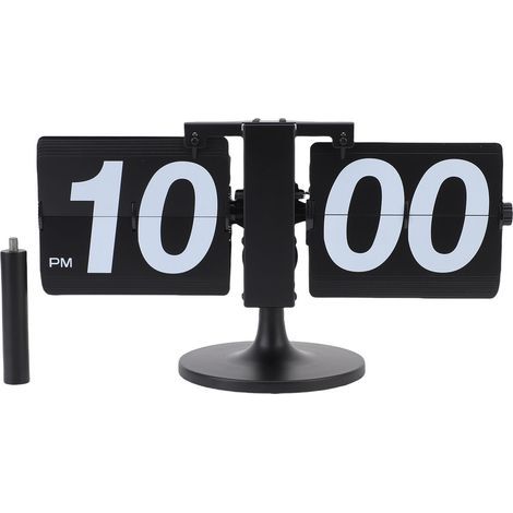 GARRYFIZH Horloge de bureau rabattable, mécanique, alimentée par batterie, 12 heures, silencieuse, rotation automatique des pages, avec tige allongée, pour salon, bureau, noir