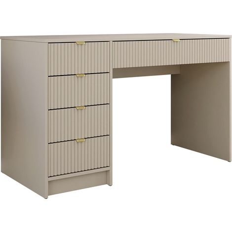 Mobilier1 – Bureau droit beige 120x55cm avec 5 tiroirs – Stratifié et MDF – Assemblage flexible droite/gauche – Bords protégés ABS