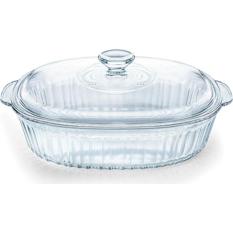 Grande cocotte en verre de 2,8 l avec couvercles pour four, micro-ondes et congélateur, plat à lasagnes profonds avec poignée en verre borosilicate anti-adhésif pour servir la cuisine (1/5)