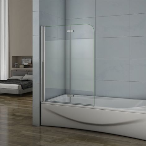 Aica Sanitaire – Pare-baignoire 100x140cm – Verre anticalcaire 6mm – Écran pivotant 180° – Profilé aluminium chromé – Montage facile