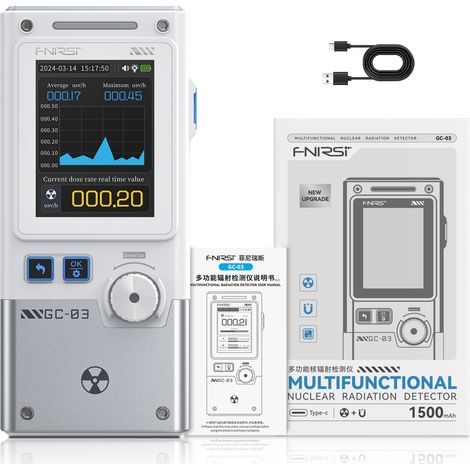 Compteur Geiger, détecteur électromagnétique de rayonnement nucléaire 3 en 1, sans détection RF, dosimètre portable rechargeable, moniteur de rayonnement bêta-gamma X, blanc (1/5)