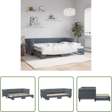 vidaXL Canapé transformable - Lit de jour avec gigogne sans matelas gris foncé 80x200 cm (1/5)