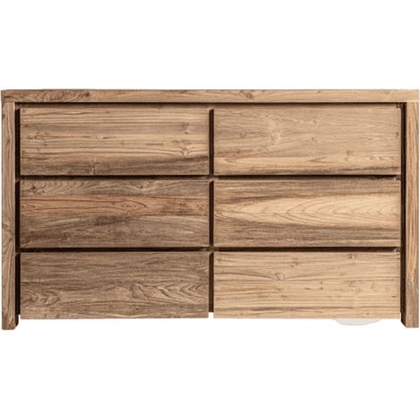 Commode 6 tiroirs bois massif naturel vieilli style colonial Rubha 140cm (1/5)
