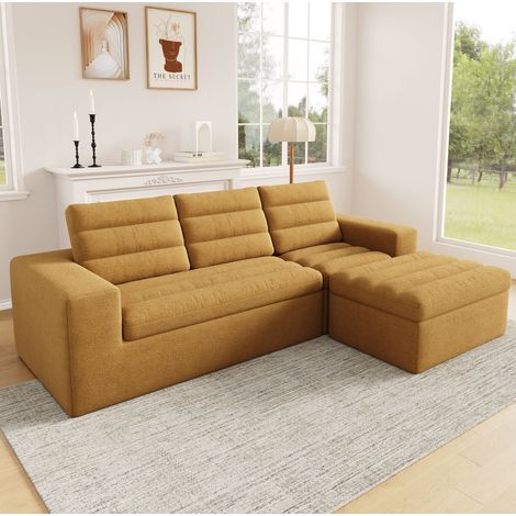 Canapé d'angle modulaire 4 places chenille orange HAVRYA (1/5)