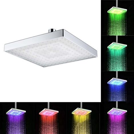 Soffione doccia a pioggia LED multicolore, soffione doccia a cascata, soffione doccia rotondo/quadrato da 20 cm (8 pollici), controllo della temperatura (1/5)