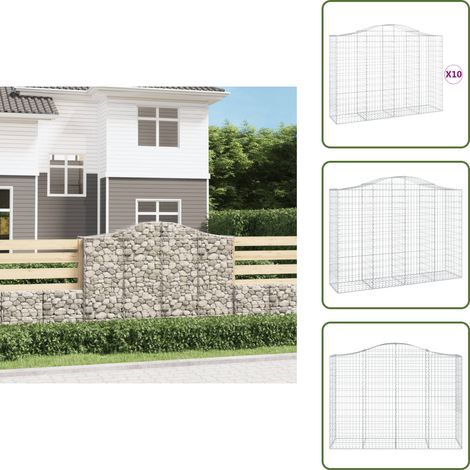 Gabionen mit Hochbogen 10Stk. 200x50x140/160cm Verzinktes Eisen - Gabionen - Gartendekoration - Gartenzubehör - Zaun - Sichtschutz (1/5)