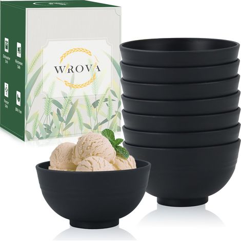 Lot de 8 petits bols à collation - En plastique incassable et réutilisable - 280 ml - Pour desserts, fruits et sauces - Passe au micro-ondes et au lave-vaisselle - Noir (1/5)