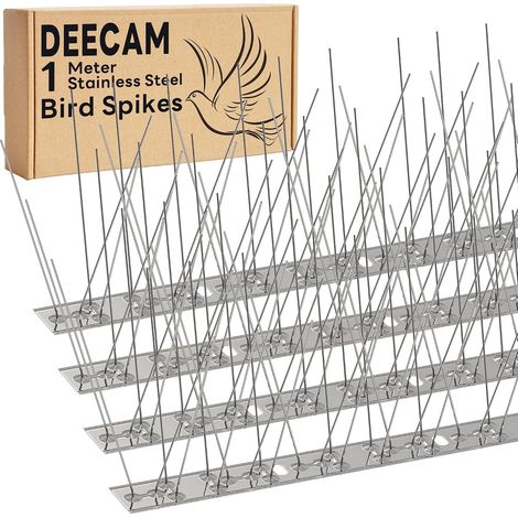 Pic Anti Pigeon à Base en Acier Inoxydable, 1m de Piques Anti-Oiseaux pour Balcon grilles antipigeons et protectrices,Jardins sur toits ou barrières d'intimité(4×25cm) (1/5)