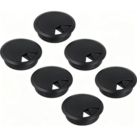 Oeillet de bureau en plastique ABS de 3 pouces, 6 pièces, couvercle de trou de câble, capuchons d'organisation de fil pour la maison, le bureau, la Table d'ordinateur, noir (1/5)