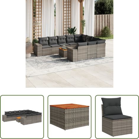 vidaXL Rattanmöbel - 11-tlg. Garten-Sofagarnitur mit Kissen Grau Poly Rattan (1/5)
