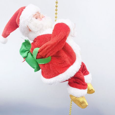 Pere Noel Grimpeur avec Musique, Ornamental de Sapin de Noël, Père Noël Original Grimpant sur Corde, Décoration de Fête (1/5)