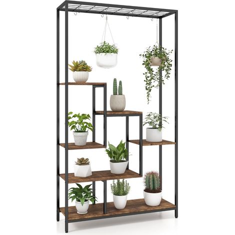 Mensola per fiori 100 x 30 x 180 cm con 10 ganci stile industriale per soggiorno metallo nero rustico 200014802