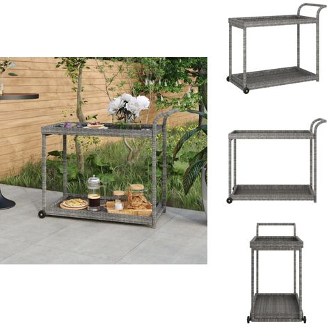 Barwagen Grau 100x45x83 cm Poly Rattan - Servierwagen - Barwagen - Küchentisch - Rollwagen - Poly Rattan Möbel (1/5)