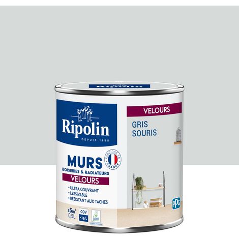 Ripolin – Peinture murale velours 0,5L gris souris – Ultra couvrante pour murs et boiseries – Finition douce et élégante – Fabriqué en France (1/5)