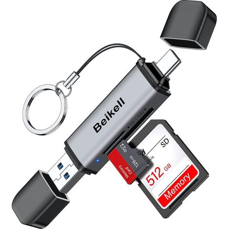 Lecteur De Cartes SD Et Micro SD USB C - USB 3.0 - Boîtier En Alliage D'aluminium - Double Emplacement - 5 Gbps - Pour Ordinateurs Portables Et Smartphones - 1 Pièce (1/5)