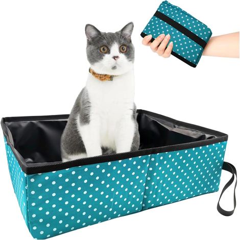 Bac à Litière Chat Pliable - 1 Unité - Tissu Oxford - Portable Imperméable - Voyage Camping Maison - Bleu Clair 40x30x13 cm (1/5)