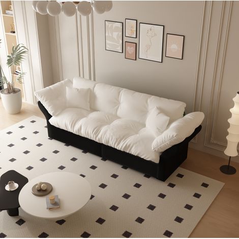 Canapé convertible 3 in 1 in velluto beige 190x85x91 cm, letto estraibile queen size con 2 cuscini (1/5)