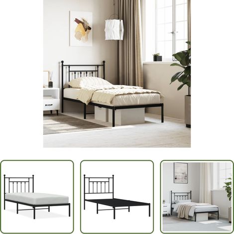 vidaXL Lit métallique - Cadre de lit métal sans matelas avec tête de lit noir 80x200 cm (1/5)