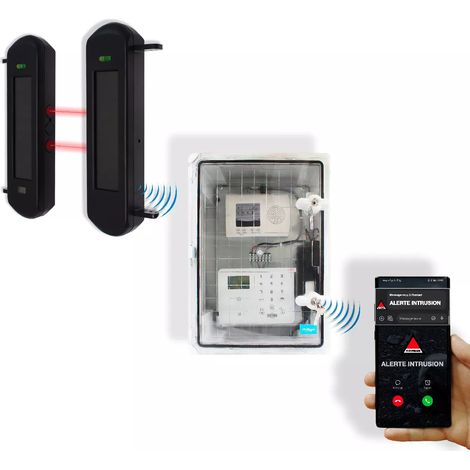 Kit barrières infrarouges solaires sans fil longue distance 900m (1B) – Alarme extérieure avec coffret GSM (DA600+) (1/5)