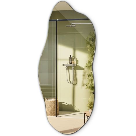 Miroir mural asymétrique 40x90 cm – Bords polis – Système de montage crochets métalliques – Pour agrandir l'espace et réfléchir la lumière