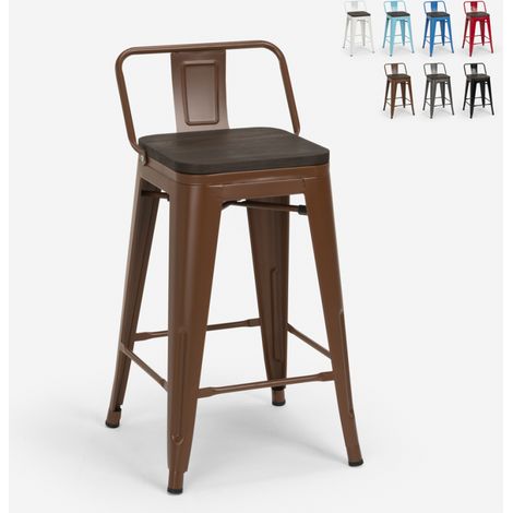 hoher hocker industriedesign barhocker aus metall und holz im stil für bar oder küche steel wood top - Braun (1/5)