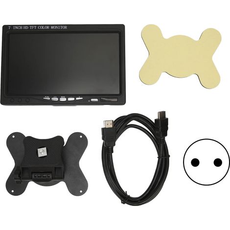 Moniteur 7 pouces pour voiture avec enregistreur vidéo numérique (DVR) doté d'entrées AV, VGA et HDMI, de haut-parleurs intégrés et conforme aux normes européennes. (1/5)