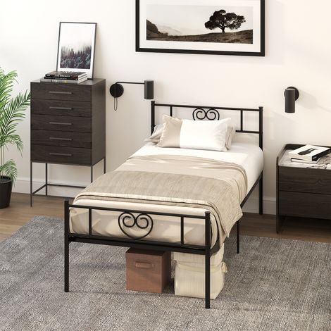 HOMCOM Struttura letto singola in metallo da 31 cm per materasso 90x190 cm con testiera a forma di cuore, struttura letto con vano contenitore basso, 95x196x100 cm, nero (1/5)