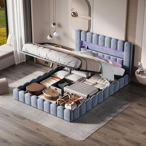 Letto matrimoniale 180×200 cm - Letto contenitore - Illuminazione a LED - Porta USB - Rete a doghe (1/5)