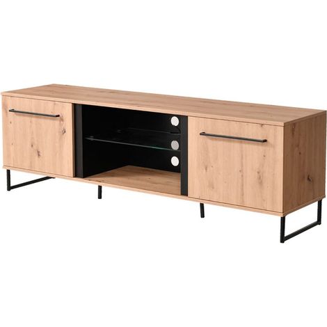Mueble para TV Sutrio, 2 estantes, 4 compartimentos, 2 puertas, 171x42x54h cm, Marrón roble con nudos