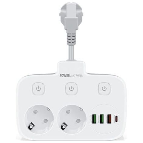 Double prise murale avec interrupteur, ports USB-C et USB-A, charge rapide QC 3.0, pour le bureau et la maison, gris-blanc
