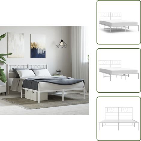 The Living Store Bettgestell mit Kopfteil Metall Weiß 140x200 cm - Metallbett - Doppelbett - Bettgestell - Weißes Bett - Boxspringbetten (1/5)